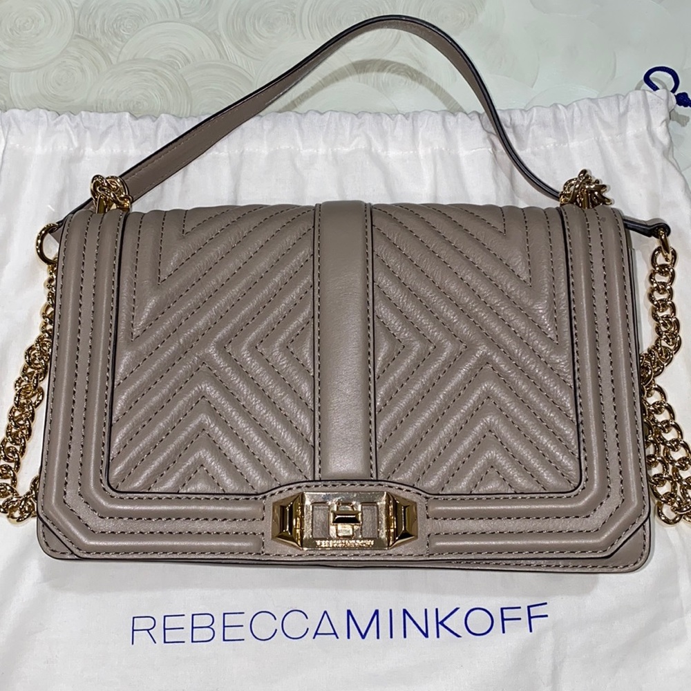 Authentic Rebecca Minkoff Crossbody Bag Taupe w/ Gold Chain